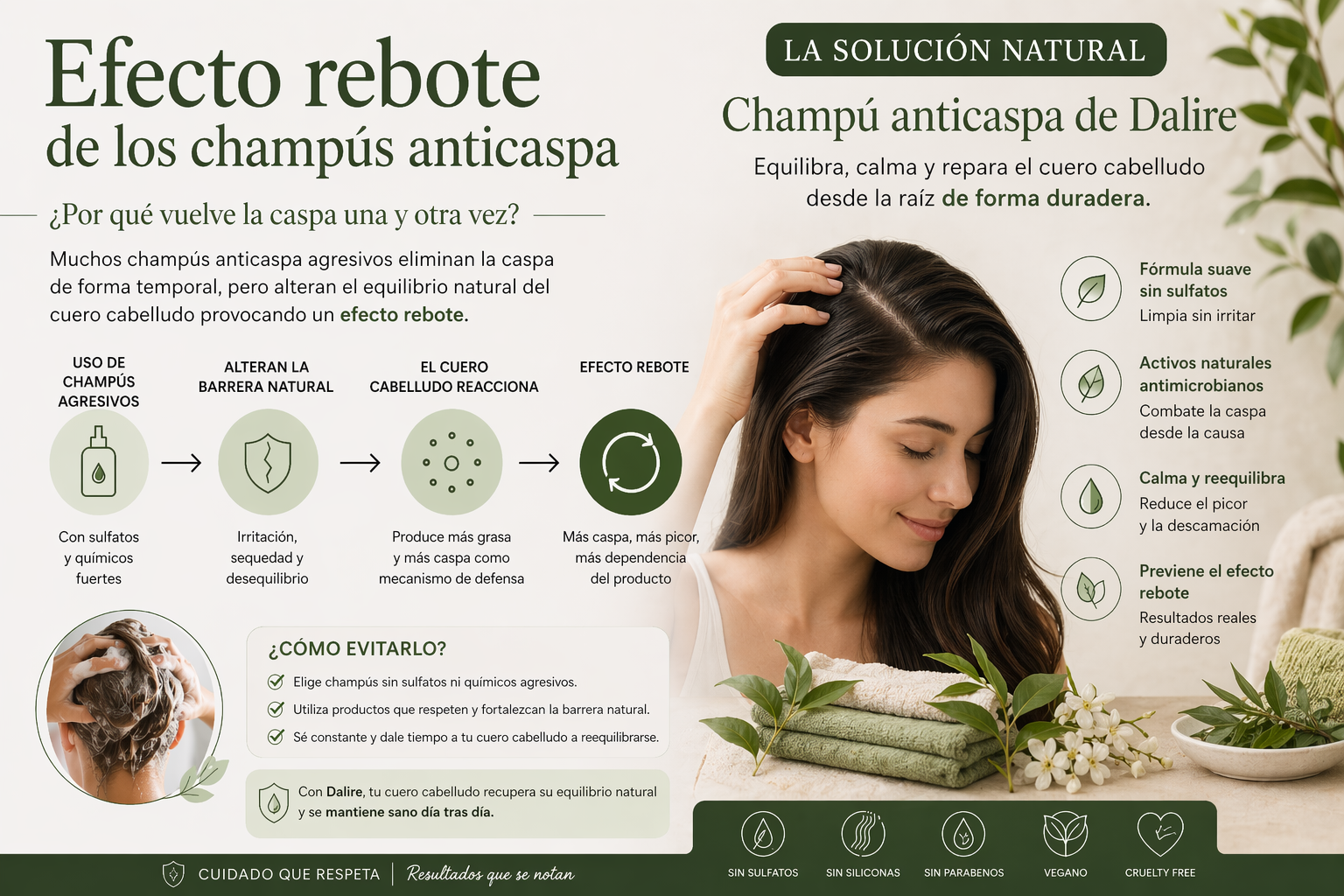 Efecto rebote de los champús anticaspa y cómo evitarlo con el champú de Dalire