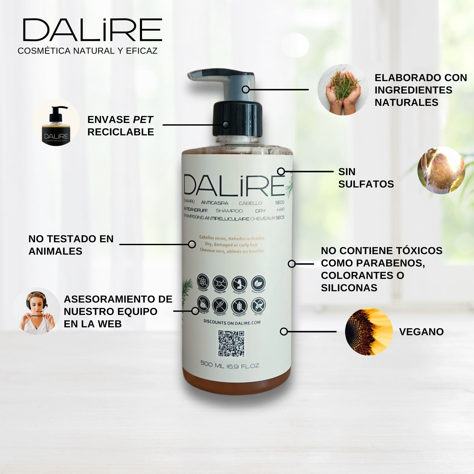 Champú Anticaspa cabellos normales y secos sin Sulfatos ni Siliconas - 500ml