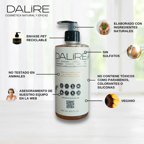 Champú Anticaspa cabellos normales y secos sin Sulfatos ni Siliconas - 500ml Dalire Cosmetics