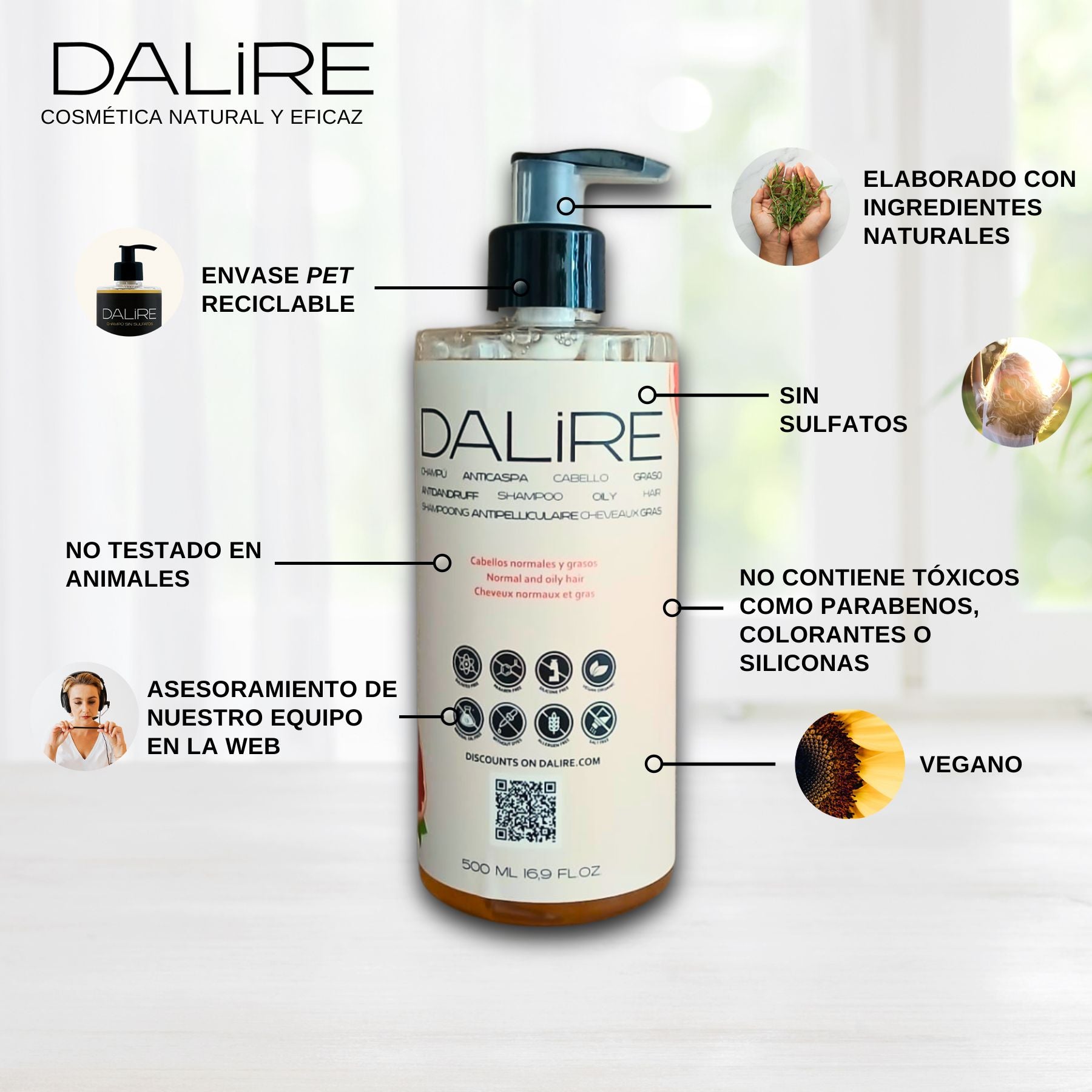 Champú Anticaspa cabellos GRASOS sin Sulfatos - 500ml