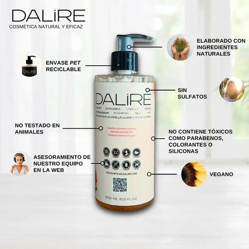 Champú Anticaspa cabellos GRASOS sin Sulfatos - 500ml Dalire Cosmetics